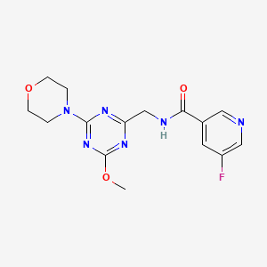 molecular formula C15H17FN6O3 B2549725 5-fluoro-N-((4-methoxy-6-morpholino-1,3,5-triazin-2-yl)methyl)nicotinamide CAS No. 2034353-86-9