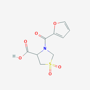 molecular formula C9H9NO6S B2549727 3-(2-Furoyl)-1,3-thiazolidine-4-carboxylic acid 1,1-dioxide CAS No. 1213985-55-7