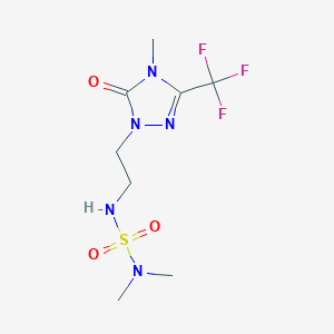 molecular formula C8H14F3N5O3S B2549729 1-[2-(Dimethylsulfamoylamino)ethyl]-4-methyl-5-oxo-3-(trifluoromethyl)-1,2,4-triazole CAS No. 1421459-86-0