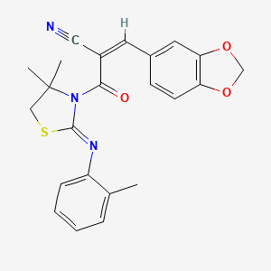 molecular formula C23H21N3O3S B2549737 (Z)-3-(1,3-Benzodioxol-5-yl)-2-[4,4-dimethyl-2-(2-methylphenyl)imino-1,3-thiazolidine-3-carbonyl]prop-2-enenitrile CAS No. 721886-44-8