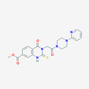 molecular formula C21H21N5O4S B2549753 methyl 4-oxo-3-{2-oxo-2-[4-(pyridin-2-yl)piperazin-1-yl]ethyl}-2-sulfanylidene-1,2,3,4-tetrahydroquinazoline-7-carboxylate CAS No. 946329-18-6