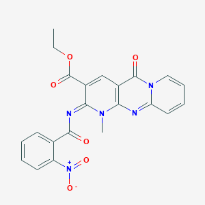 molecular formula C22H17N5O6 B2549820 ethyl 7-methyl-6-(2-nitrobenzoyl)imino-2-oxo-1,7,9-triazatricyclo[8.4.0.03,8]tetradeca-3(8),4,9,11,13-pentaene-5-carboxylate CAS No. 534565-45-2