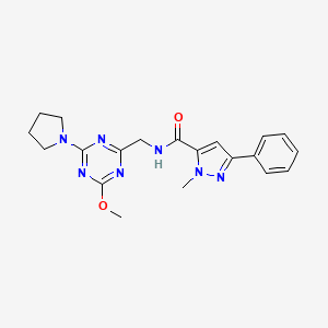 molecular formula C20H23N7O2 B2549826 N-((4-methoxy-6-(pyrrolidin-1-yl)-1,3,5-triazin-2-yl)methyl)-1-methyl-3-phenyl-1H-pyrazole-5-carboxamide CAS No. 2034468-90-9