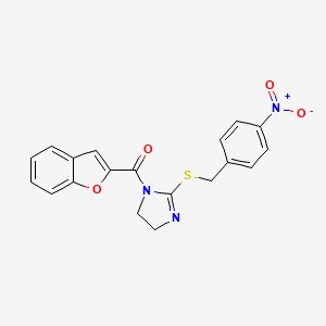 molecular formula C19H15N3O4S B2549931 benzofuran-2-yl(2-((4-nitrobenzyl)thio)-4,5-dihydro-1H-imidazol-1-yl)methanone CAS No. 851802-62-5