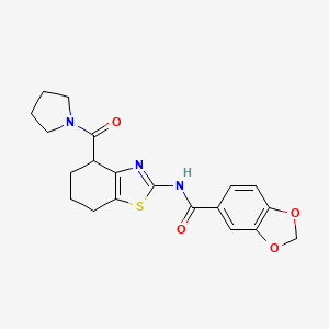molecular formula C20H21N3O4S B2549948 N-(4-(pyrrolidine-1-carbonyl)-4,5,6,7-tetrahydrobenzo[d]thiazol-2-yl)benzo[d][1,3]dioxole-5-carboxamide CAS No. 941879-78-3