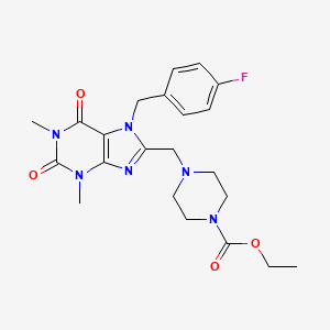 molecular formula C22H27FN6O4 B2549999 Ethyl 4-[[7-[(4-fluorophenyl)methyl]-1,3-dimethyl-2,6-dioxopurin-8-yl]methyl]piperazine-1-carboxylate CAS No. 851937-98-9