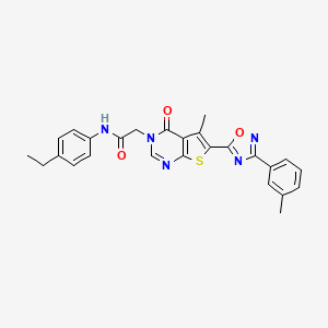 molecular formula C26H23N5O3S B2550042 N-(4-ethylphenyl)-2-{5-methyl-6-[3-(3-methylphenyl)-1,2,4-oxadiazol-5-yl]-4-oxo-3H,4H-thieno[2,3-d]pyrimidin-3-yl}acetamide CAS No. 1243043-50-6