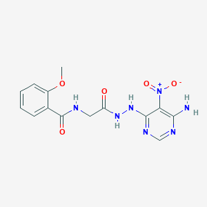 molecular formula C14H15N7O5 B2550163 N-[2-[2-(6-amino-5-nitropyrimidin-4-yl)hydrazinyl]-2-oxoethyl]-2-methoxybenzamide CAS No. 450346-05-1