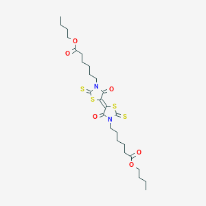 molecular formula C26H38N2O6S4 B2550195 butyl 6-[(5E)-5-[3-(6-butoxy-6-oxohexyl)-4-oxo-2-sulfanylidene-1,3-thiazolidin-5-ylidene]-4-oxo-2-sulfanylidene-1,3-thiazolidin-3-yl]hexanoate CAS No. 301357-03-9