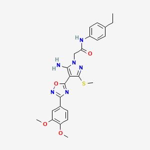 molecular formula C24H26N6O4S B2550196 2-(5-amino-4-(3-(3,4-dimethoxyphenyl)-1,2,4-oxadiazol-5-yl)-3-(methylthio)-1H-pyrazol-1-yl)-N-(4-ethylphenyl)acetamide CAS No. 1019098-94-2