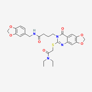 N-(1,3-benzodioxol-5-ylmethyl)-4-[6-{[2-(diethylamino)-2-oxoethyl]thio}-8-oxo[1,3]dioxolo[4,5-g]quinazolin-7(8H)-yl]butanamide