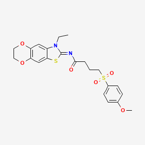 molecular formula C22H24N2O6S2 B2550203 N-(3-ethyl-6,7-dihydro-[1,4]dioxino[2,3-f][1,3]benzothiazol-2-ylidene)-4-(4-methoxyphenyl)sulfonylbutanamide CAS No. 941987-40-2