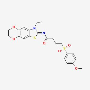 (E)-N-(3-ethyl-6,7-dihydro-[1,4]dioxino[2',3':4,5]benzo[1,2-d]thiazol-2(3H)-ylidene)-4-((4-methoxyphenyl)sulfonyl)butanamide
