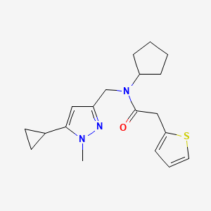 molecular formula C19H25N3OS B2550247 N-cyclopentyl-N-((5-cyclopropyl-1-methyl-1H-pyrazol-3-yl)methyl)-2-(thiophen-2-yl)acetamide CAS No. 1787880-23-2