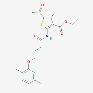 molecular formula C22H27NO5S B255026 Ethyl 5-acetyl-2-{[4-(2,5-dimethylphenoxy)butanoyl]amino}-4-methyl-3-thiophenecarboxylate 