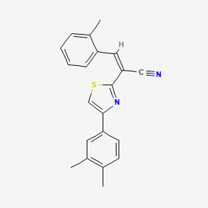 molecular formula C21H18N2S B2550260 (Z)-2-(4-(3,4-dimethylphenyl)thiazol-2-yl)-3-(o-tolyl)acrylonitrile CAS No. 476668-56-1