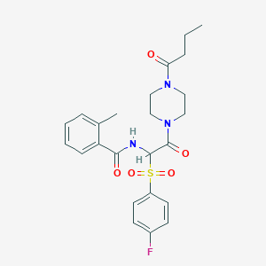 molecular formula C24H28FN3O5S B2550274 N-(2-(4-butyrylpiperazin-1-yl)-1-((4-fluorophenyl)sulfonyl)-2-oxoethyl)-2-methylbenzamide CAS No. 1032187-17-9
