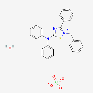 molecular formula C27H24ClN3O5S B2550276 2-Benzyl-5-(diphenylamino)-3-phenyl-1,2,4-thiadiazol-2-ium perchlorate hydrate CAS No. 311814-42-3