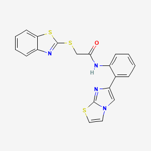 molecular formula C20H14N4OS3 B2550295 2-(1,3-benzothiazol-2-ylsulfanyl)-N-(2-{imidazo[2,1-b][1,3]thiazol-6-yl}phenyl)acetamide CAS No. 1795197-68-0