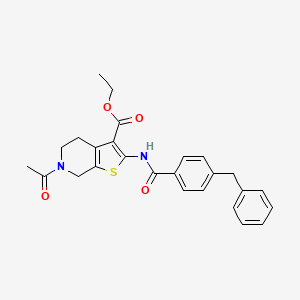 molecular formula C26H26N2O4S B2550300 Ethyl 6-acetyl-2-(4-benzylbenzamido)-4,5,6,7-tetrahydrothieno[2,3-c]pyridine-3-carboxylate CAS No. 921109-92-4