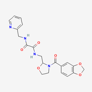 molecular formula C20H20N4O6 B2550302 N-{[3-(2H-1,3-benzodioxole-5-carbonyl)-1,3-oxazolidin-2-yl]methyl}-N'-[(pyridin-2-yl)methyl]ethanediamide CAS No. 874805-58-0