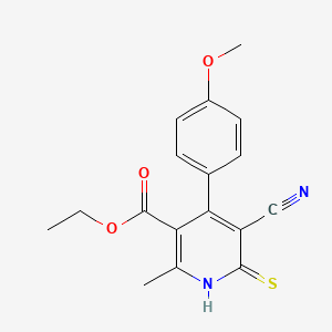 molecular formula C17H16N2O3S B2550501 ethyl 5-cyano-4-(4-methoxyphenyl)-2-methyl-6-sulfanylpyridine-3-carboxylate CAS No. 97651-29-1