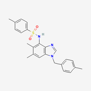 molecular formula C24H25N3O2S B2550594 N-[5,6-dimethyl-1-(4-methylbenzyl)-1H-1,3-benzimidazol-4-yl]-4-methylbenzenesulfonamide CAS No. 338423-17-9