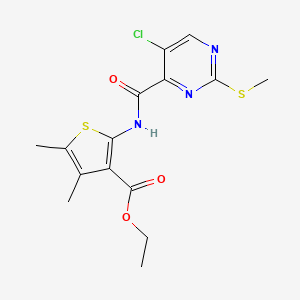 molecular formula C15H16ClN3O3S2 B2550620 Ethyl 2-[(5-chloro-2-methylsulfanylpyrimidine-4-carbonyl)amino]-4,5-dimethylthiophene-3-carboxylate CAS No. 832685-00-4