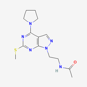 molecular formula C14H20N6OS B2550712 N-(2-(6-(methylthio)-4-(pyrrolidin-1-yl)-1H-pyrazolo[3,4-d]pyrimidin-1-yl)ethyl)acetamide CAS No. 941896-85-1