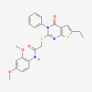 molecular formula C24H23N3O4S2 B2550728 N-(2,4-dimethoxyphenyl)-2-({6-ethyl-4-oxo-3-phenyl-3H,4H-thieno[2,3-d]pyrimidin-2-yl}sulfanyl)acetamide CAS No. 780788-05-8