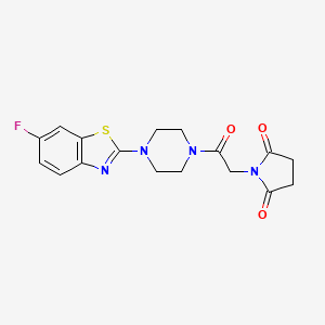 molecular formula C17H17FN4O3S B2550791 1-{2-[4-(6-Fluoro-1,3-benzothiazol-2-yl)piperazin-1-yl]-2-oxoethyl}pyrrolidine-2,5-dione CAS No. 897472-30-9