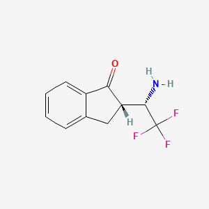 molecular formula C11H10F3NO B2550801 (2S)-2-[(1S)-1-Amino-2,2,2-trifluoroethyl]-2,3-dihydro-1H-inden-1-one CAS No. 1556948-67-4
