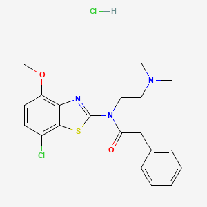 molecular formula C20H23Cl2N3O2S B2550817 N-(7-CHLORO-4-METHOXY-1,3-BENZOTHIAZOL-2-YL)-N-[2-(DIMETHYLAMINO)ETHYL]-2-PHENYLACETAMIDE HYDROCHLORIDE CAS No. 1215329-20-6
