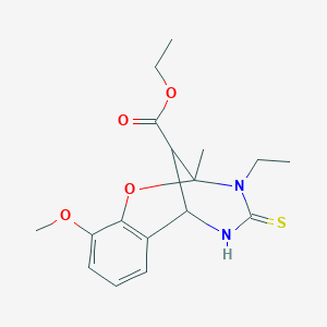 molecular formula C17H22N2O4S B2550921 ethyl 3-ethyl-10-methoxy-2-methyl-4-thioxo-3,4,5,6-tetrahydro-2H-2,6-methano-1,3,5-benzoxadiazocine-11-carboxylate CAS No. 1008434-53-4