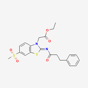 molecular formula C21H22N2O5S2 B2550927 ethyl 2-[(2Z)-6-methanesulfonyl-2-[(3-phenylpropanoyl)imino]-2,3-dihydro-1,3-benzothiazol-3-yl]acetate CAS No. 865247-43-4