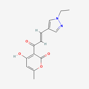 (E)-3-(3-(1-ethyl-1H-pyrazol-4-yl)acryloyl)-4-hydroxy-6-methyl-2H-pyran-2-one