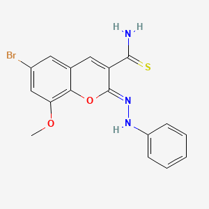 (Z)-6-bromo-8-methoxy-2-(2-phenylhydrazono)-2H-chromene-3-carbothioamide