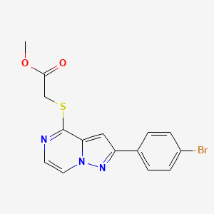 molecular formula C15H12BrN3O2S B2550971 methyl 2-{[2-(4-bromophenyl)pyrazolo[1,5-a]pyrazin-4-yl]sulfanyl}acetate CAS No. 1243011-29-1