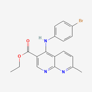 molecular formula C18H16BrN3O2 B2551007 Ethyl 4-[(4-bromophenyl)amino]-7-methyl-1,8-naphthyridine-3-carboxylate CAS No. 941825-59-8