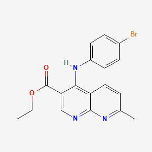 molecular formula C18H16BrN3O2 B2551007 Ethyl 4-((4-bromophenyl)amino)-7-methyl-1,8-naphthyridine-3-carboxylate CAS No. 941825-59-8