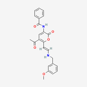 molecular formula C24H22N2O5 B2551009 N-[5-acetyl-6-[(E)-2-[(3-methoxyphenyl)methylamino]ethenyl]-2-oxopyran-3-yl]benzamide CAS No. 294853-49-9