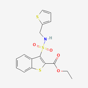 molecular formula C16H15NO4S3 B2551013 ethyl 3-{[(thiophen-2-yl)methyl]sulfamoyl}-1-benzothiophene-2-carboxylate CAS No. 932465-14-0