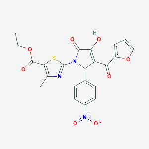 molecular formula C22H17N3O8S B255103 ethyl 2-[3-(furan-2-ylcarbonyl)-4-hydroxy-2-(4-nitrophenyl)-5-oxo-2,5-dihydro-1H-pyrrol-1-yl]-4-methyl-1,3-thiazole-5-carboxylate 
