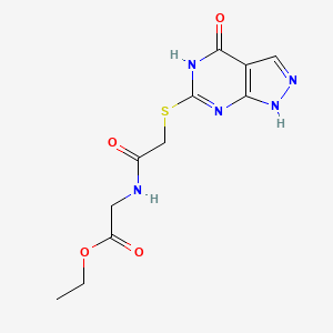molecular formula C11H13N5O4S B2551038 ethyl 2-(2-((4-oxo-4,5-dihydro-1H-pyrazolo[3,4-d]pyrimidin-6-yl)thio)acetamido)acetate CAS No. 877630-15-4
