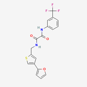 molecular formula C18H13F3N2O3S B2551067 N-{[4-(furan-2-yl)thiophen-2-yl]methyl}-N'-[3-(trifluoromethyl)phenyl]ethanediamide CAS No. 2379985-53-0