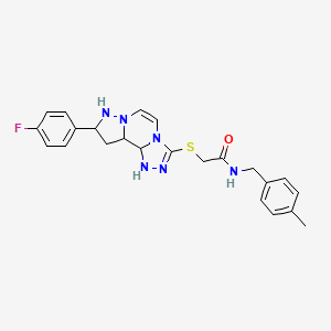 molecular formula C23H19FN6OS B2551103 2-{[11-(4-fluorophenyl)-3,4,6,9,10-pentaazatricyclo[7.3.0.0^{2,6}]dodeca-1(12),2,4,7,10-pentaen-5-yl]sulfanyl}-N-[(4-methylphenyl)methyl]acetamide CAS No. 1207009-15-1