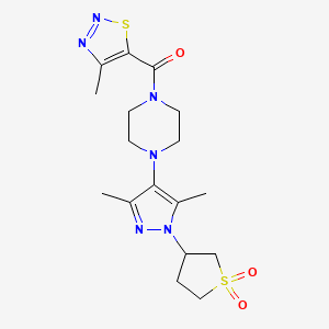 molecular formula C17H24N6O3S2 B2551106 (4-(1-(1,1-dioxidotetrahydrothiophen-3-yl)-3,5-dimethyl-1H-pyrazol-4-yl)piperazin-1-yl)(4-methyl-1,2,3-thiadiazol-5-yl)methanone CAS No. 1251561-07-5