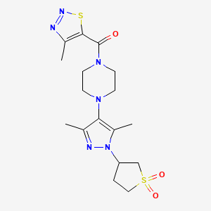 B2551106 (4-(1-(1,1-dioxidotetrahydrothiophen-3-yl)-3,5-dimethyl-1H-pyrazol-4-yl)piperazin-1-yl)(4-methyl-1,2,3-thiadiazol-5-yl)methanone CAS No. 1251561-07-5