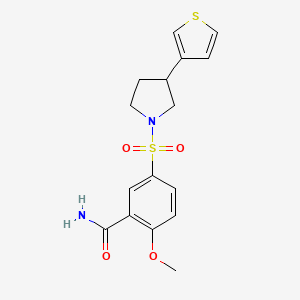 2-Methoxy-5-((3-(thiophen-3-yl)pyrrolidin-1-yl)sulfonyl)benzamide