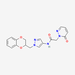 molecular formula C18H17N5O4 B2551223 N-(1-((2,3-dihydrobenzo[b][1,4]dioxin-2-yl)methyl)-1H-pyrazol-4-yl)-2-(6-oxopyridazin-1(6H)-yl)acetamide CAS No. 1706075-13-9